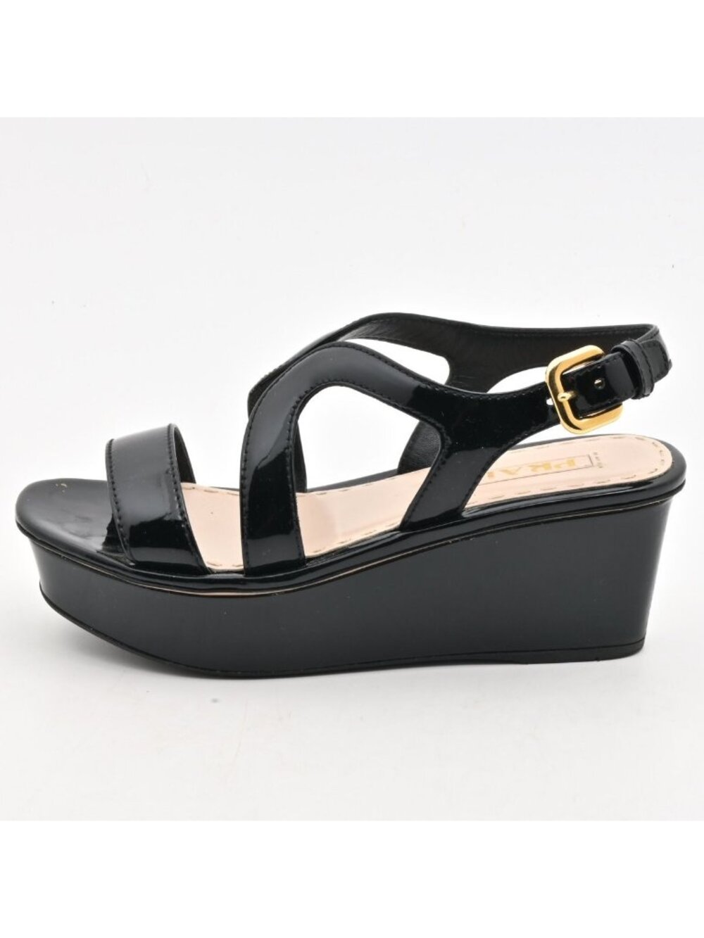 Prada Sandals Black Gold Wedge Sole Leather